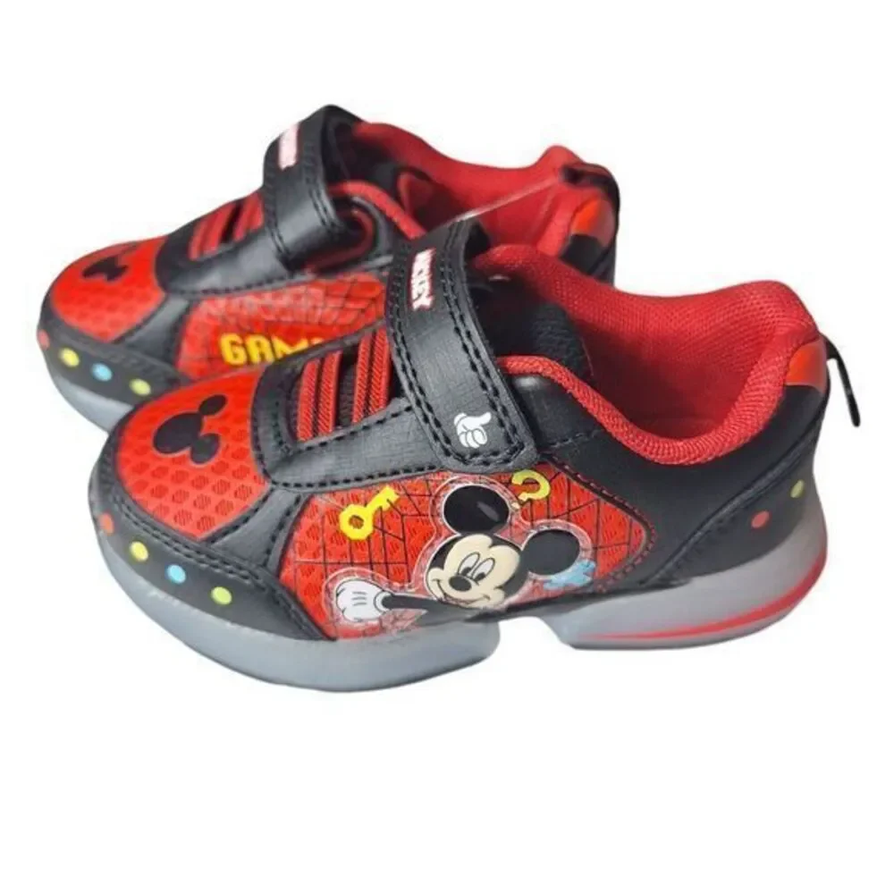 MICKEY Boys Light-Up Shoes Sneakers Toddlers Size 10 (18 Cm) New color Red Black